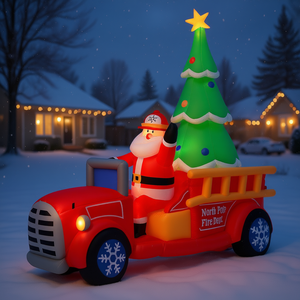 Père Noël gonflable conduisant un camion de pompiers avec un sapin de Noël, décoration de jardin extérieure, 7,5 pieds, éclairage LED, décoration de Noël - Product Image 2