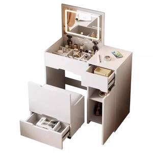 Coiffeuse minimaliste moderne avec miroir relevable éclairé et armoire de rangement pour chambre à coucher - Product Image 3