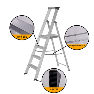 <span class=keywords><strong>Escabeau</strong></span> ménager léger à <span class=keywords><strong>4</strong></span> <span class=keywords><strong>marches</strong></span> en <span class=keywords><strong>aluminium</strong></span> certifié EN131 avec <span class=keywords><strong>larges</strong></span> <span class=keywords><strong>marches</strong></span> antidérapantes et plate-forme 150kg de charge sûre - Product Image 3