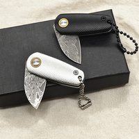 Couteau pliant Damas avec manche en aluminium, petit couteau EDC avec chaîne à billes pour ouvrir les colis