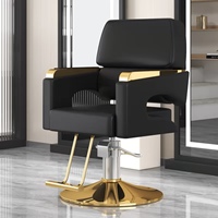 Fauteuil de Barbier Haut de Gamme pour Salon de Coiffure Homme, Rotatif et Relevable, en Acier Inoxydable et Métal Noir
