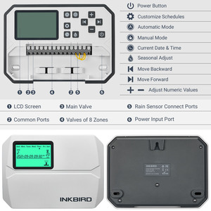 Contrôleur d'irrigation WiFi INKBIRD, minuterie de contrôle automatique d'irrigation goutte à goutte IIC-800, contrôleur de minuterie WiFi pour irrigation automatique goutte à goutte - Product Image 5