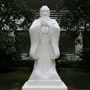 Ancient handcraft white stone sculpture marble confucius statue
