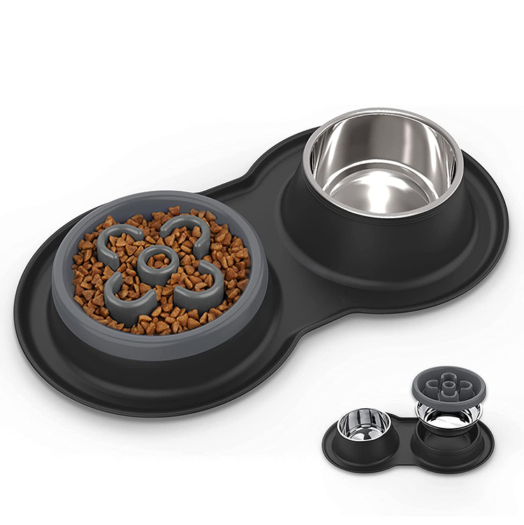 hot selling double water food silicone collapsible dog bowl slow feeder dog bowl dog bowl