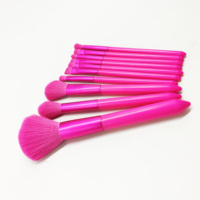 Set Aksesori rias wajah grosir, Set peralatan rias wajah 10 buah warna merah muda/merah muda panas/merah muda Sakura, Set kuas hadiah item untuk anak perempuan