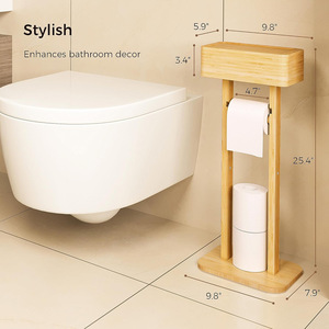 Bamboo Toilet Paper Holder Floor <b>Standing</b> Rectangular Minimalist Design Eco Friendly Bathroom Organizer 9.8 In Width - Product Image 1