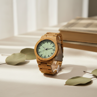 Montre-bracelet de luxe sportive et élégante à quartz, cadran 45 mm, bracelet en bois et cuir large de 24 mm, édition limitée, avec breloque