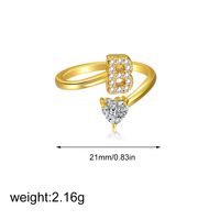 Cincin Jari Huruf Abjad Grosir untuk Wanita, Logam Emas Bertabur CZ Zirkon, Huruf A-Z, Cincin Terbuka yang Dapat Disesuaikan, Perhiasan Pasangan