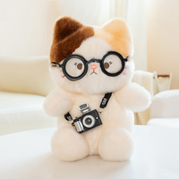 Jouet en peluche doux pour chat, poupée en peluche avec lunettes, cadeau mignon pour anniversaire ou fête