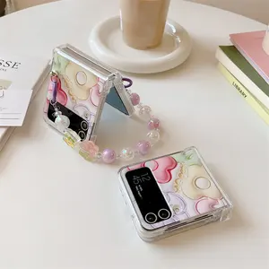 Custodia protettiva con cerniera a fiore per telefono cellulare con schermo pieghevole a 4, custodia per Samsung Galaxy Z Flip 3 4, custodia con bracciale