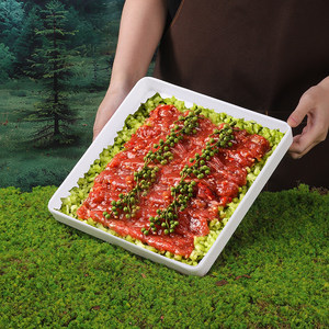 Trendy Mountain-Style Hot Pot <b>Plate</b>: White Square Box with Litsea Root Beef, <b>Melamine</b> Creative Stackable Grill <b>Plate</b> - Product Image 3