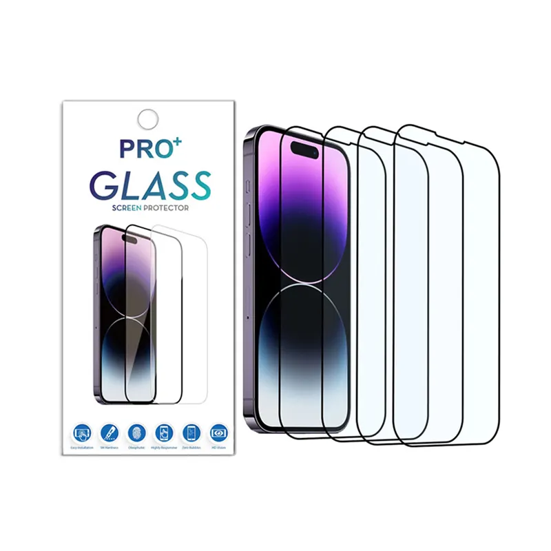 Pelindung layar iPhone 14 Pro Max 15, Tempered Glass bercahaya perlindungan penuh ultra, pelindung layar Anti statis untuk iPhone 13 Pro Max