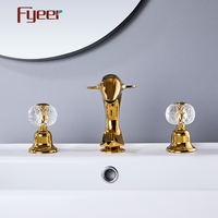 Fyeer Robinet de lavabo en laiton massif Dolphin doré répandu Noyau de valve en céramique avec poignée en cristal