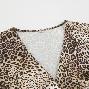 Robes longues fendues en satin léopard à col en V et manches lanternes, style européen américain, nouvelle mode d'automne pour femmes Enyami - Product Image 4