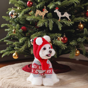 الكروشيه الحيوانات الأليفة ملابس عيد الميلاد الخريف والشتاء جديد لطيف الكلب الدافئ مخطط القطن ملابس القط البلوز محبوك سترة - Product Image 2