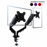 Bras double pour moniteur de bureau gaming à ressort à gaz, revêtement poudré noir, VESA 75x75 100x100, 17-32 pouces, rotation à 90 degrés
