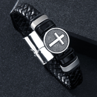 Bracelet tressé Viking en alliage unisexe avec fermoir magnétique, breloque croix, bijoux de mode punk en acier inoxydable, cadeau, vente en gros
