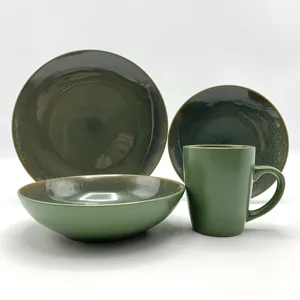 Set peralatan makan keramik hijau mengkilap penjualan laris