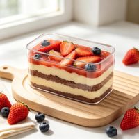 Boîtes à dessert carrées transparentes en plastique PS avec couvercles, contenants transparents pour l'emballage de tiramisu, de gâteaux et de pâtisseries, vente en gros