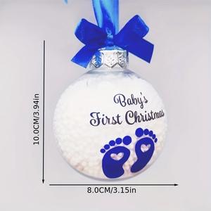 Ornement de Noël en plastique bleu avec empreinte de pied pour le premier Noël de bébé, décoration suspendue incassable pour bébé garçon - Product Image 3