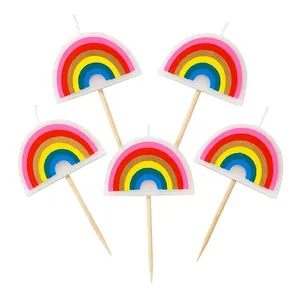 Rainbow Candles Cupcake Toppers Colorful Rainbow Cake Topper Birthday Decorations Picks For Birthday Party
