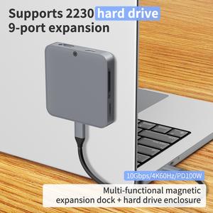 ฮับ USB-C แม่เหล็กพร้อมช่อง M.<span class=keywords><strong>2</strong></span> NVMe SSD, <span class=keywords><strong>3.2</strong></span> USB 10Gbps, HDTV 4K 60Hz, แท่น Pd 100W สำหรับสมาร์ทโฟนและแล็ปท็อป - Product Image 4