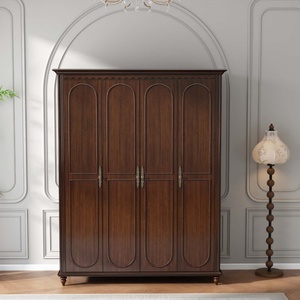 <span class=keywords><strong>Armario</strong></span> de Madera Maciza de Caoba Estilo Americano Vintage de 4 Puertas, <span class=keywords><strong>Armario</strong></span> de Almacenamiento de Ropa para Dormitorio - Product Image 3