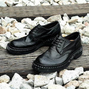 รองเท้าหนังแท้ลายบล็อกสีสันสดใสแบบ Goodyear Welted พื้นหนา สไตล์ธุรกิจ สไตล์เรโทร สำหรับผู้ชาย แบบสวม - Product Image 5