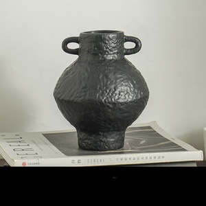 Vaso in Ceramica MSH <span class=keywords><strong>con</strong></span> Texture in Pietra Bianca e Nera Anticata, <span class=keywords><strong>con</strong></span> Doppi Manici per Scrivania e Piante Idroponiche - Product Image 2