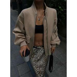 Chaqueta de Piloto con Cierre de Cremallera de Cachemira Beige para Mujer - Product Image 3