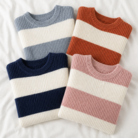 Pull en tricot épais à rayures larges et blocs de couleur pour femme, col rond, manches longues, décontracté, surdimensionné, marque privée, vente en gros