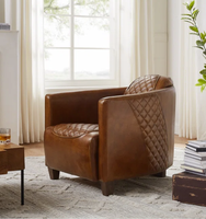 Fauteuil d'appoint en cuir de luxe vintage, style aviateur, design industriel rétro pour salon, chambre, hôtel, salle à manger, villa, loft