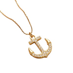 yunnique Women's Anchor Necklace 18K Gold Plated Zircon Pendant Stainless Steel <b>Chain</b> Fashion Jewelry Gift for Leisure - Product Image 5