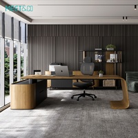 Escritorio Ejecutivo Modular Moderno de Lujo de Alta Gama, Convertible, Base de Metal Extensible, Chapa de Madera Pintada, Duradero, Garantía de 36 Meses, Oficina