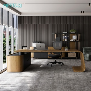 Bureau de direction moderne de luxe haut de gamme convertible, extensible, en placage de bois peint, pour bureau d'entreprise - Product Image 1