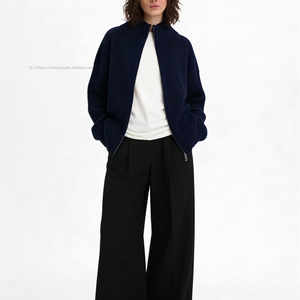 Cardigan zippé côtelé oversize pour femme, col montant, coupe ample, style décontracté, tendance - Product Image 6