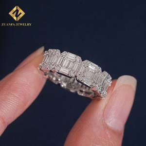แหวนเพชรทรงบาแกตต์จาก ZUANFA JEWELRY แหวนเพชรทรงเหลี่ยมมรกต S925 สไตล์ฮิปฮอปประดับเพชร - Product Image 5