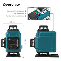 Niveau laser vert de construction sur trépied, technologie numérique auto-nivelante DIY, 5 points 4D, 2 batteries, étui, protection IP54