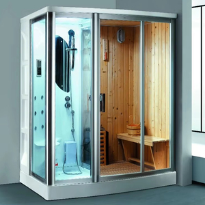 <strong>Corner</strong> Steam Room with Jacuzzi, Glass Shower <strong>Cabin</strong> with Steam Sauna, Shower Room with Acrylic Massage Bathtub - Product Image 1