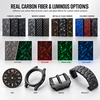 100 PCS OEM Montres mécaniques automatiques pour hommes avec cadran personnalisé en fibre de carbone, réserve de marche, lumineuses, bracelet FKM, étanches 3ATM