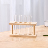 Vase hydroponique rétro en verre à six tubes avec support en bois double couche pour la maison
