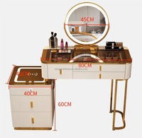 Ensemble de coiffeuse pour chambre à coucher de style moderne Table de maquillage en or blanc avec chaise miroir Commode avec table de chevet intelligente