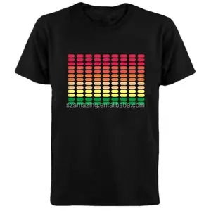 Kaus Led Equalizer Suara Aktif El Equalizer Lampu Turun Led T-shirt Diaktifkan Musik Berkedip