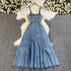 Nouvelle Robe d'été en jean pour femme, dos nu, taille haute, fermeture éclair, coupe ajustée et évasée, style mode - Product Image 2