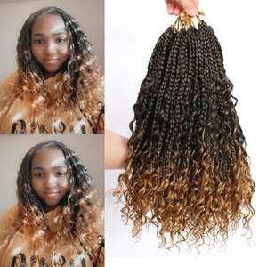 Extensiones de Cabello Sintético Pre-Enlazadas Estilo Boho Box Braids con Puntas Rizadas Teñidas, Fibra Resistente a Altas Temperaturas, Venta Directa de Fábrica al por Mayor - Product Image 3