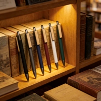 Stylo à bille personnalisé avec logo, en aluminium, à clip carré, pointe de 0,5 mm, avec éléments métalliques couleur canon de fusil, pour entreprise, bureau, école