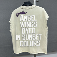 QIANSHI En gros Débardeur en molleton bouclette à impression en relief, T-shirts graphiques sans manches coupe ample, T-shirt court oversize en coton personnalisé pour homme