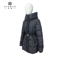 Manteau d'hiver matelassé gris foncé à capuche pour femme, mi-long, chaud, élégant, idéal pour le bureau et les trajets quotidiens