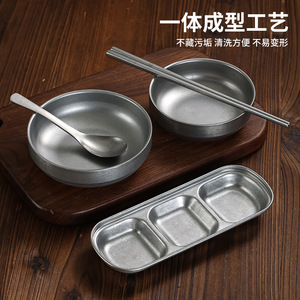 Vintage 304 Stainless Steel Restaurant Set 4 Pieces Durable Solid Color Oblong Design For Japanese BBQ - Product Image 5