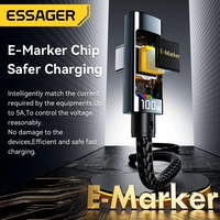 Kabel pengisi daya Cepat PD 100W, USB Tipe C ke USB C, kabel pengisian daya cepat, sudut kanan 90 derajat, kabel Display Digital LED untuk ponsel Laptop